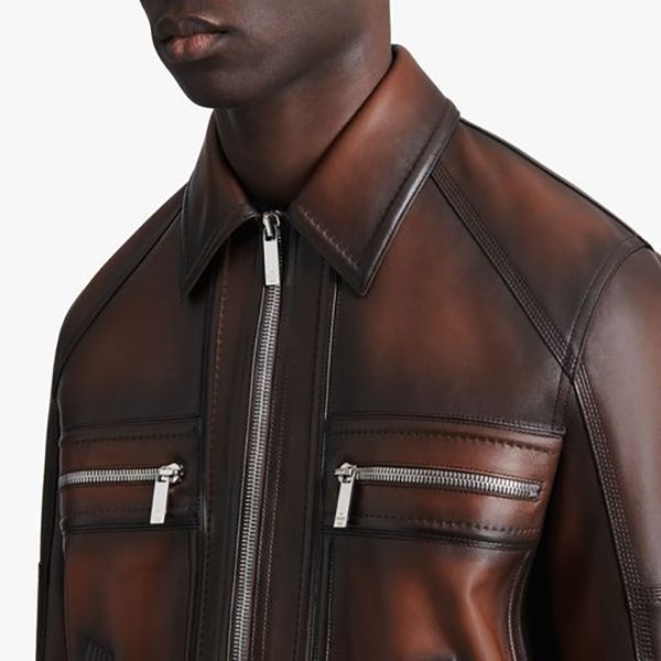 【ベルルッティ 偽物】21AW パティーヌ レザージャケット ブルゾン ブラウン 追跡付き発送