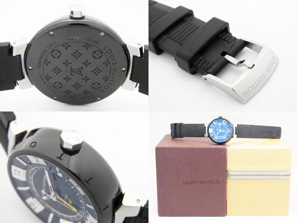 ルイヴィトン時計 タンブール インブラック ＧＭＴ Q113K メンズ オートマ ブラック/シルバー文字盤