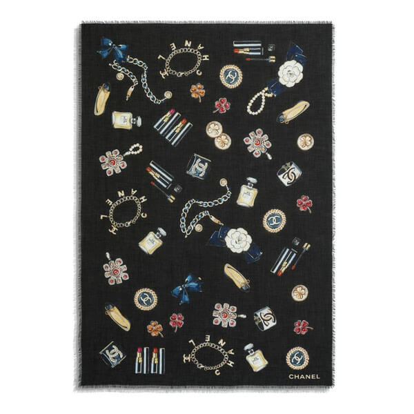 シャネル マフラー コピー【シャネル】カシミヤ ブラック ロゴ ストール AA6992 B03626 94305