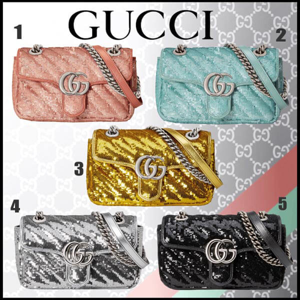 【5color】グッチ 偽物 GGマーモント スパンコール付き グッチ☆GG Marmont スモール ミニショルダーバッグ