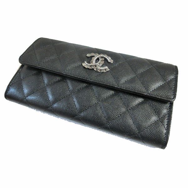 シャネル 財布 偽物 ロング フラップ 黒 シルバー金具 AP2248 B06088 94305