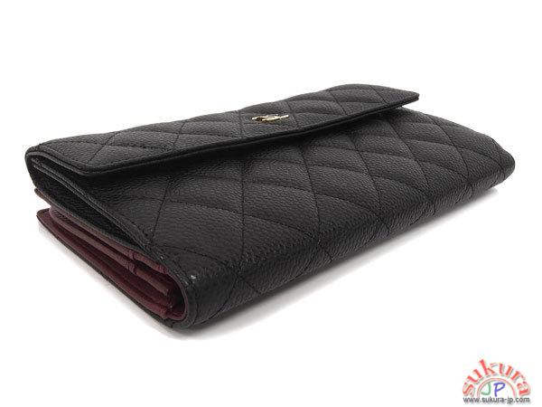 シャネルコピー 長財布 マトラッセ キャビアスキン ココマーク Wホック長財布 A48983