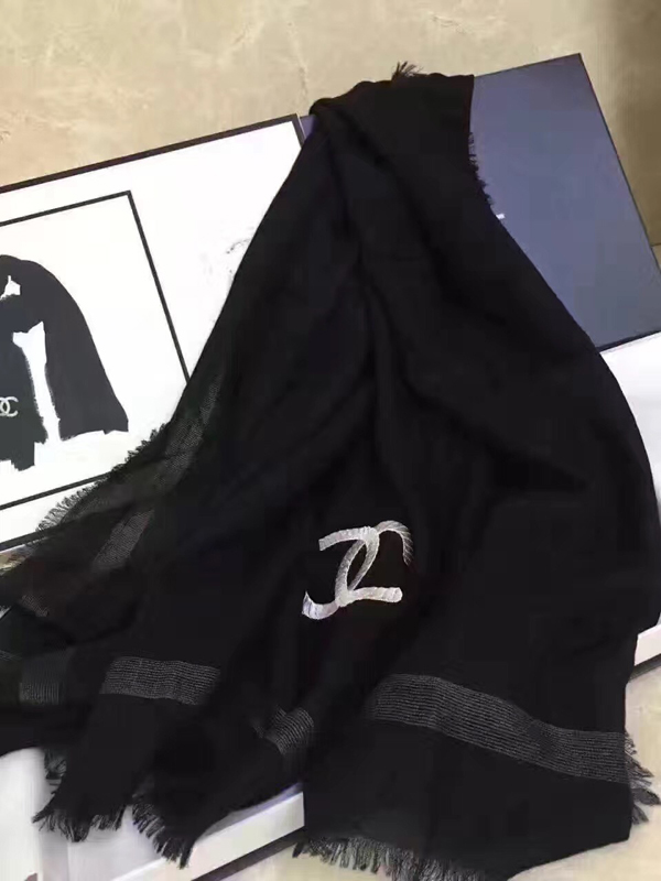 2017新作人気 シャネル/シャネルマフラースーパーコピー CoCoロゴ×ストール×ブラック 新作 BLACK