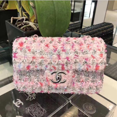 18SS☆シャネルコピー☆CUTEピンク ニット シルバー金具 フラップバッグ A57651 Y83480