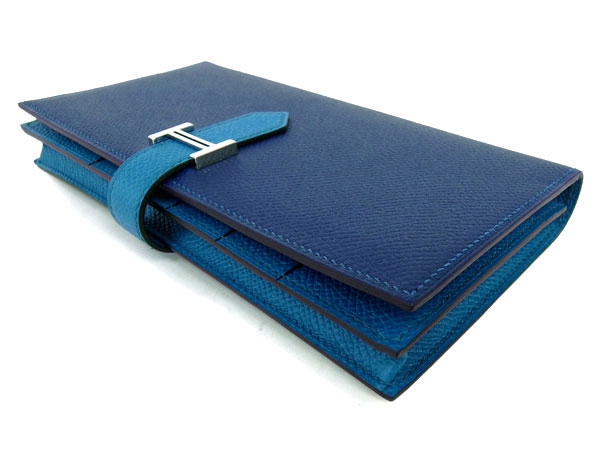 エルメス 長財布 ベアンスフレ ブルーサフィール×ブルーイズミール×シルバー金具 Q刻印 エルメス 財布 RB06-O