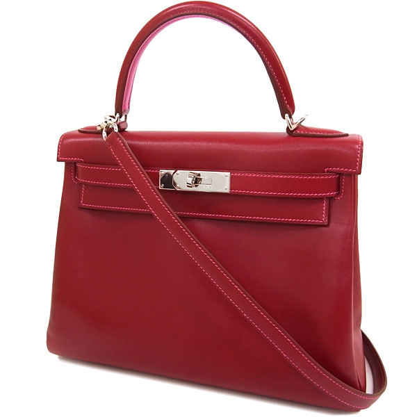 エルメス ハンドバッグ ケリー エクラ 28 cm 内縫い ルビー×ローズショッキング×シルバー金具 O刻印 エルメス Kelly バッグ QL27-GZ