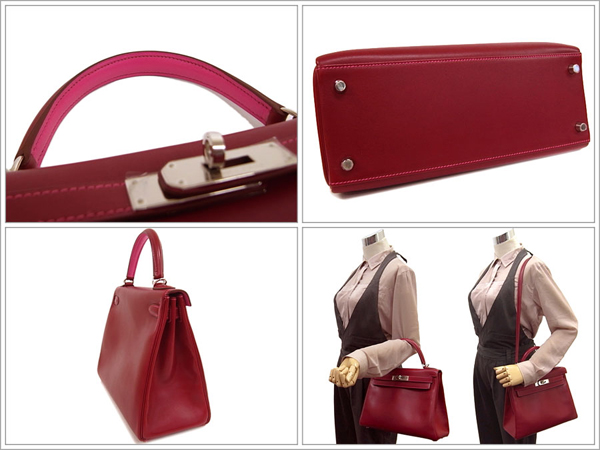 エルメス ハンドバッグ ケリー エクラ 28 cm 内縫い ルビー×ローズショッキング×シルバー金具 O刻印 エルメス Kelly バッグ QL27-GZ