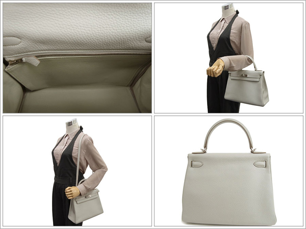 エルメス ハンドバッグ ケリー 28 cm 内縫い パールグレー×シルバー金具 トリヨンクレマンス Q刻印 エルメス Kelly QK19-O