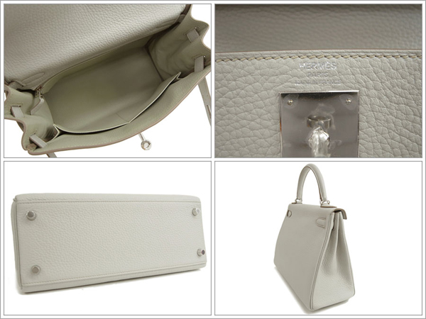 エルメス ハンドバッグ ケリー 28 cm 内縫い パールグレー×シルバー金具 トリヨンクレマンス Q刻印 エルメス Kelly QK19-O