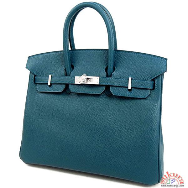 エルメス バーキン 25 cm ハンドバッグ ブルータラサ×シルバー金具 Q刻印 QK08-CO