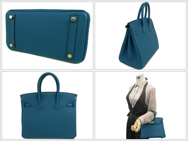 エルメス バーキン 25 cm ハンドバッグ ブルードガリス×ゴールド金具 トゴ Q刻印 エルメス Birkin バッグQJ02-G