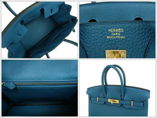 エルメス バーキン 25 cm ハンドバッグ ブルードガリス×ゴールド金具 トゴ Q刻印 エルメス Birkin バッグQJ02-G