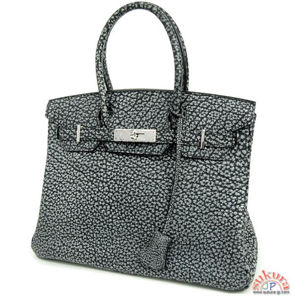 エルメス バーキン コピー 30cm ブラックダルメシアン×シルバー金具 F刻印 QL13-G