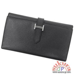 エルメス ベアン 三つ折り財布 ブラック×シルバー金具 J刻印 QL14