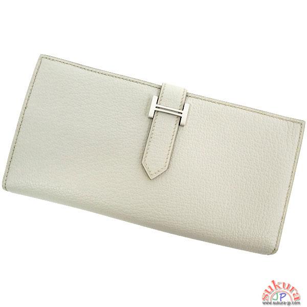 エルメス 長財布 ベアンスフレ パールグレー×シルバー金具 Q刻印 QI15-CO
