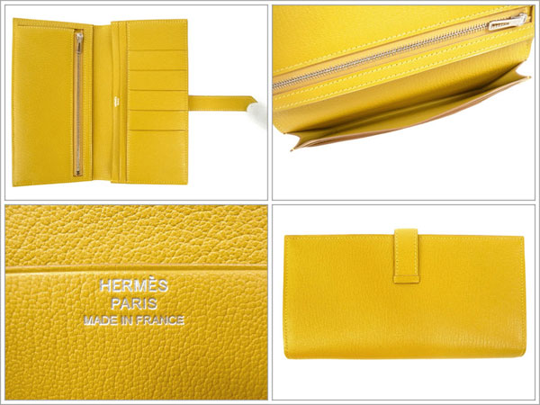 エルメス 長財布 ベアンスフレ クミン×シルバー金具 シェーブル Q刻印 エルメス 財布