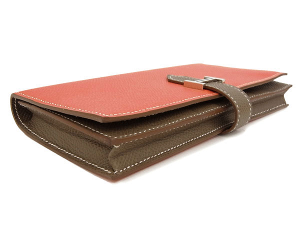 エルメス ベアンスフレ ローズジャイプール×エトゥープ×シルバー金具 Q刻印 エルメス 財布 QJ21