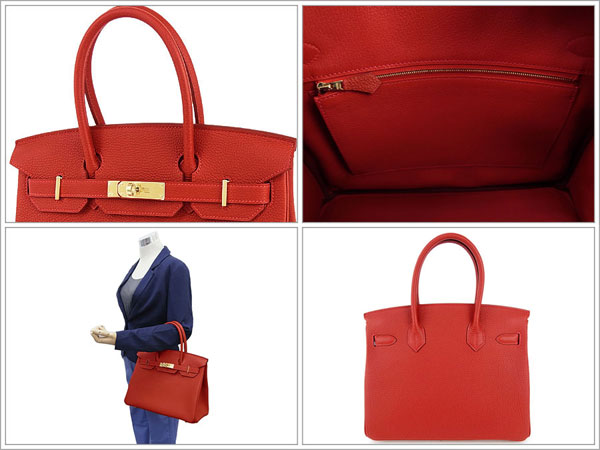 エルメス バーキン 30 cm ハンドバッグ ヴァーミリオンレッド×ゴールド金具 トゴ Q刻印 エルメス Birkin バッグ ヴェルミヨンRB18-YS