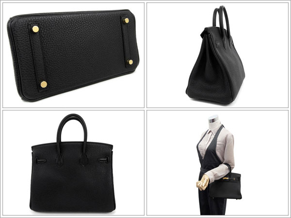 エルメス バーキン 25 cm ハンドバッグ ブラック×ゴールド金具 トゴ Q刻印 エルメス Birkin バッグ RA11-YA