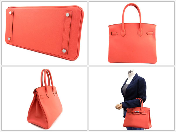 エルメス バーキン 30 cm ハンドバッグ フラミンゴ×シルバー金具 ヴォーエプソン Q刻印 エルメス Birkin バッグRA15-GZ