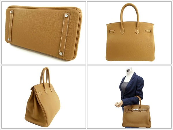 エルメス バーキン 35 cm ハンドバッグ クラフト×シルバー金具 トリヨンクレマンス Q刻印 エルメス Birkin バッグRB18-SZ