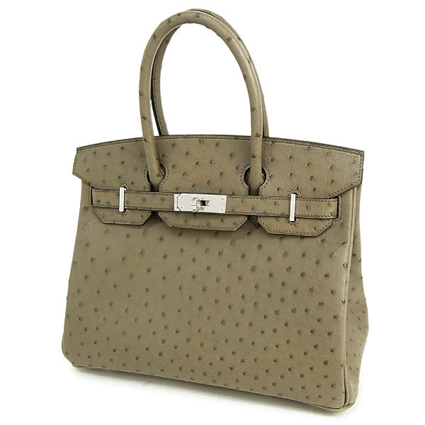 エルメス バーキン 30 cm ハンドバッグ ムース×シルバー金具 オーストリッチ Q刻印 エルメス Birkin バッグRA16-G
