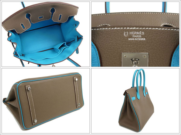 エルメス バーキン 30 cm ハンドバッグ エトゥープ×ブルーアズテック×シルバー金具 シェーブル O刻印 パーソナルオーダー エルメス Birkin バッグ PO