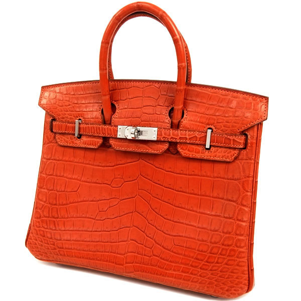 エルメス バーキン 25 cm ハンドバッグ サンギンヌ×シルバー金具 クロコダイル ニロティカス マット Q刻印 エルメス Birkin バッグ サンギーヌ