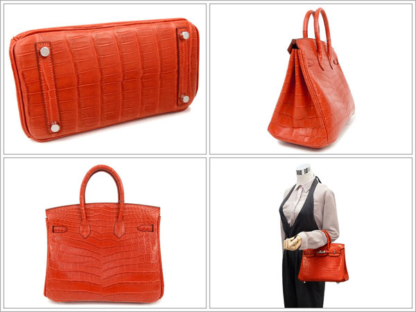 エルメス バーキン 25 cm ハンドバッグ サンギンヌ×シルバー金具 クロコダイル ニロティカス マット Q刻印 エルメス Birkin バッグ サンギーヌ