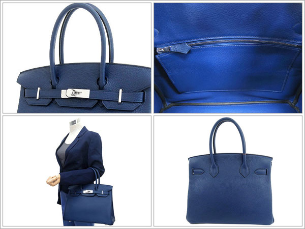 エルメス バーキン 30 cm ハンドバッグ ブルーサフィール×シルバー金具 トリヨンクレマンス Q刻印 エルメス Birkin バッグ
