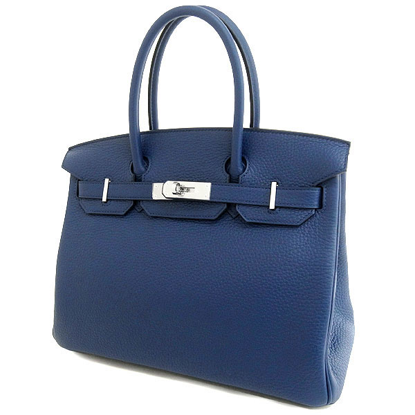 エルメス バーキン 30 cm ハンドバッグ ブルーサフィール×シルバー金具 トリヨンクレマンス Q刻印 エルメス Birkin バッグ
