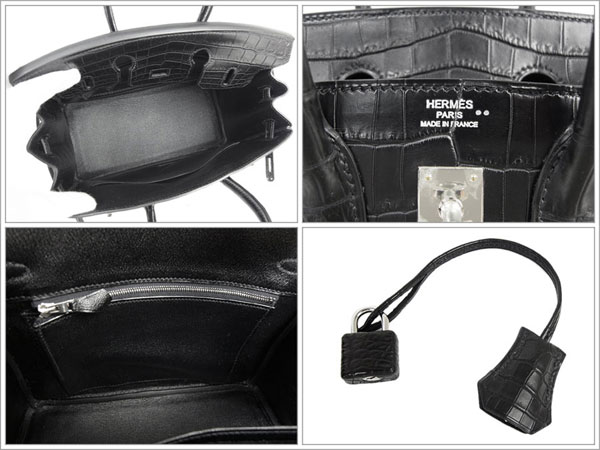 エルメス バーキン 25 cm ハンドバッグ ブラック×シルバー金具 クロコダイル ニロティカス マット Q刻印 エルメス Birkin バッグ