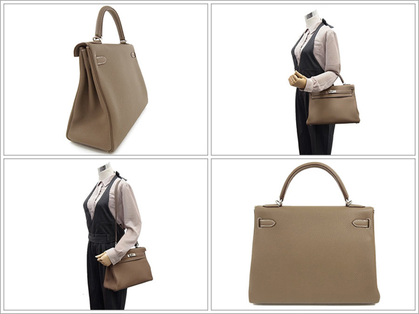 エルメス ハンドバッグ ケリー 32 cm 内縫い エトゥープ×シルバー金具 トゴ Q刻印 エルメス Kelly バッグ