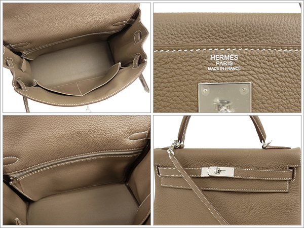 エルメス ハンドバッグ ケリー 32 cm 内縫い エトゥープ×シルバー金具 トゴ Q刻印 エルメス Kelly バッグ