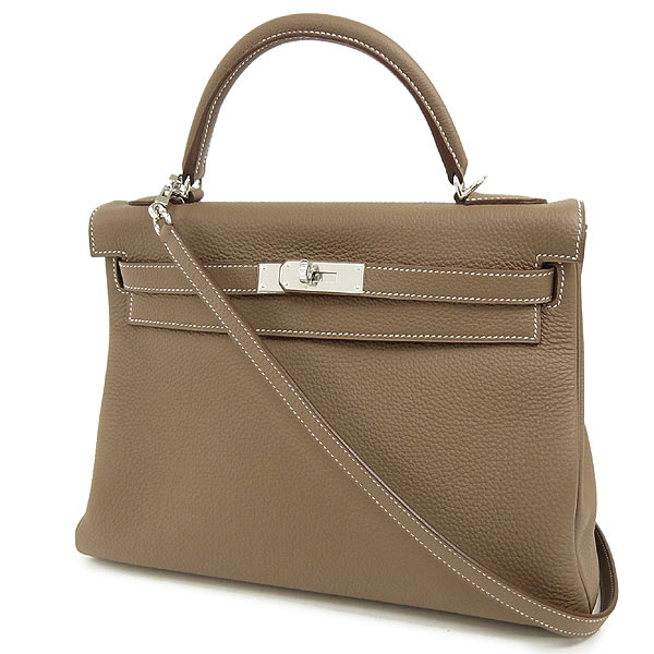 エルメス ハンドバッグ ケリー 32 cm 内縫い エトゥープ×シルバー金具 トゴ Q刻印 エルメス Kelly バッグ