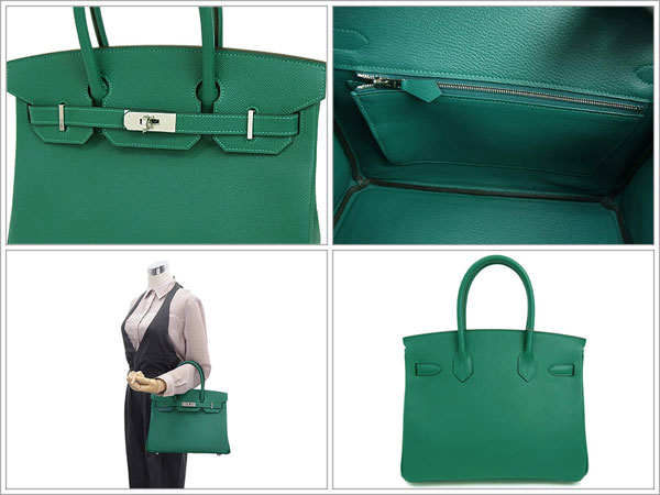 エルメス バーキン 30 cm ハンドバッグ マラカイト×シルバー金具 ヴォーエプソン R刻印 エルメス Birkin バッグ