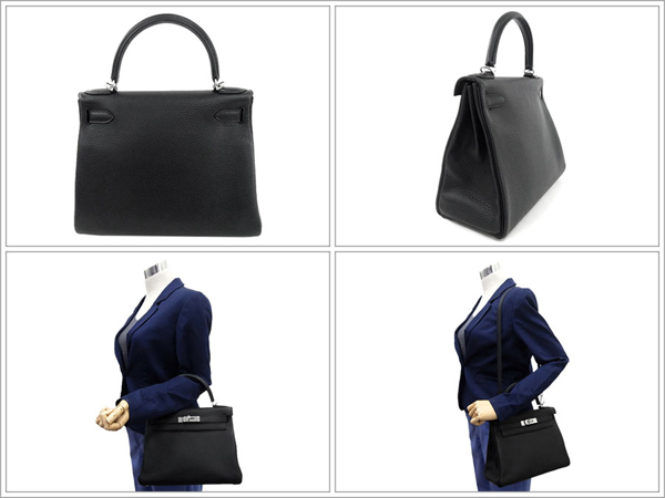 エルメス ハンドバッグ ケリー 28 cm 内縫い ブラック×シルバー金具 トリヨンクレマンス Q刻印 エルメス Kellｙ バッグ 黒 RA21-RTZ