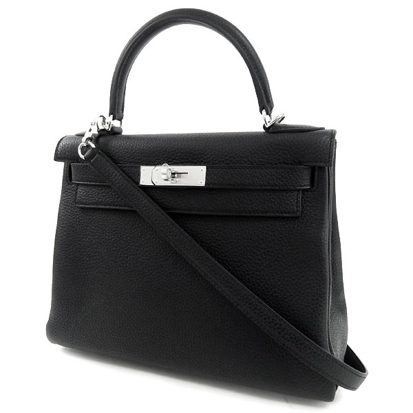 エルメス ハンドバッグ ケリー 28 cm 内縫い ブラック×シルバー金具 トリヨンクレマンス Q刻印 エルメス Kellｙ バッグ 黒 RA21-RTZ