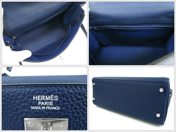 エルメス ハンドバッグ ケリー 32 cm 内縫い ブルーサフィール×シルバー金具 Q刻印