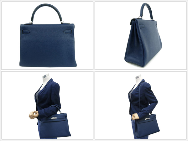 エルメス ハンドバッグ ケリー 32 cm 内縫い ブルーサフィール×シルバー金具 Q刻印