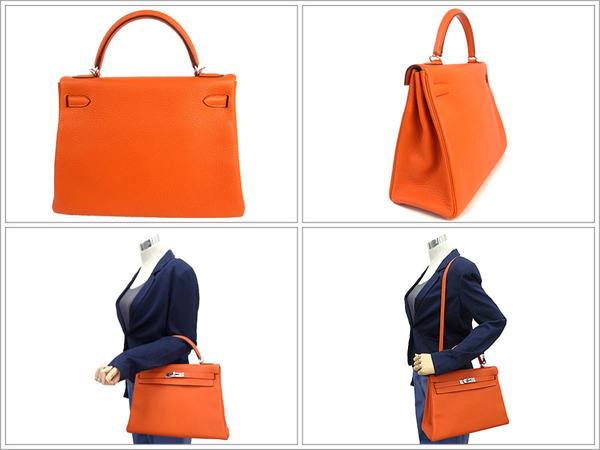 エルメス ハンドバッグ ケリー 32 cm 内縫い オレンジ×シルバー金具 トリヨンクレマンス Q刻印 エルメス Kelly バッグ