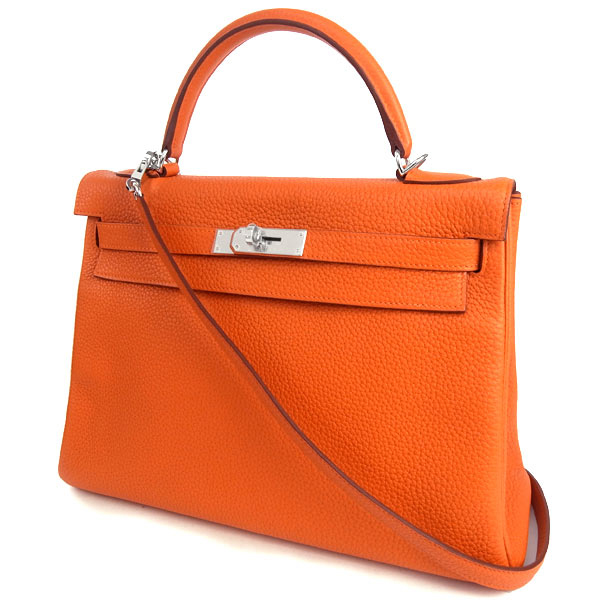 エルメス ハンドバッグ ケリー 32 cm 内縫い オレンジ×シルバー金具 トリヨンクレマンス Q刻印 エルメス Kelly バッグ