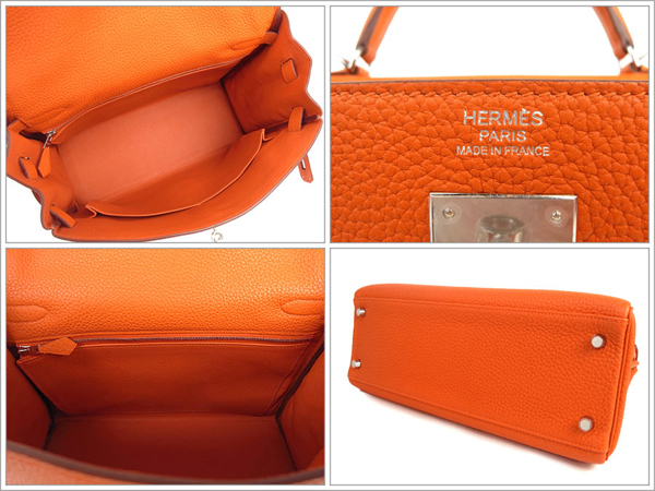 エルメス ハンドバッグ ケリー 32 cm 内縫い オレンジ×シルバー金具 トリヨンクレマンス Q刻印 エルメス Kelly バッグ