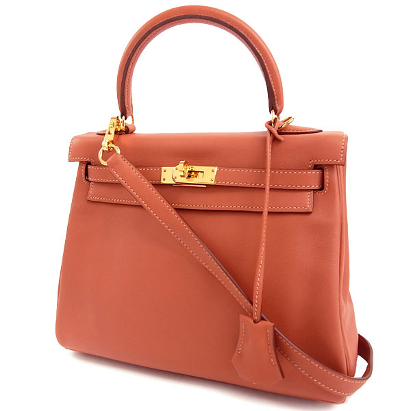 エルメス ハンドバッグ ケリー 25 cm 内縫い ロージー×ゴールド金具 ヴォースイフト L刻印 エルメス Kelly バッグ