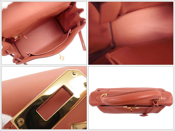 エルメス ハンドバッグ ケリー 25 cm 内縫い ロージー×ゴールド金具 ヴォースイフト L刻印 エルメス Kelly バッグ
