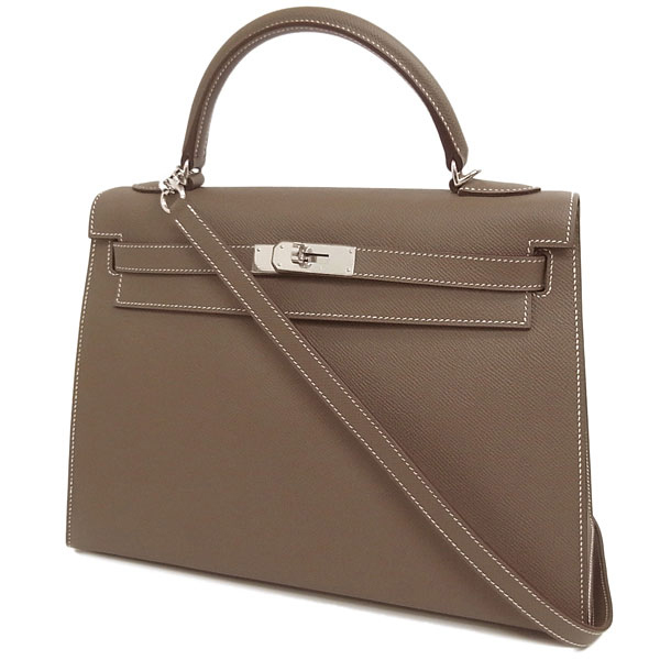 エルメス ハンドバッグ ケリー 32 cm 外縫い エトゥープ×シルバー金具 ヴォーエプソン Q刻印 エルメス Kelly バッグ QK22-GZ