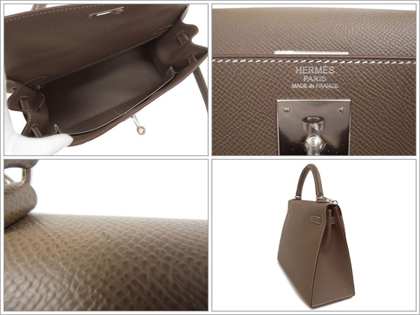 エルメス ハンドバッグ ケリー 32 cm 外縫い エトゥープ×シルバー金具 ヴォーエプソン Q刻印 エルメス Kelly バッグ QK22-GZ