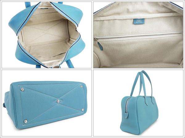 エルメス ハンドバッグ ヴィクトリア35 ブルージーン×シルバー金具 Q刻印 エルメス バッグ RA21-COT
