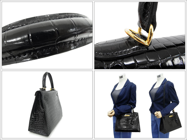 エルメス ハンドバッグ ケリー 28 cm 外縫い ブラック×ゴールド金具 D刻印 RA29-GZ