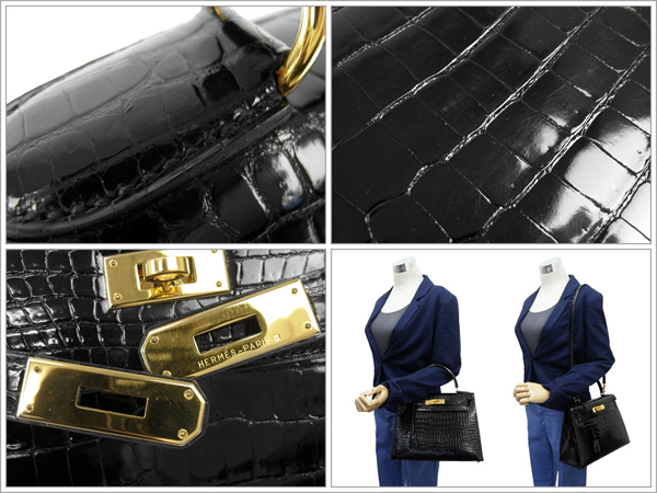 エルメス ハンドバッグ ケリー 28 cm 外縫い ブラック×ゴールド金具 A刻印 RB13-GZ